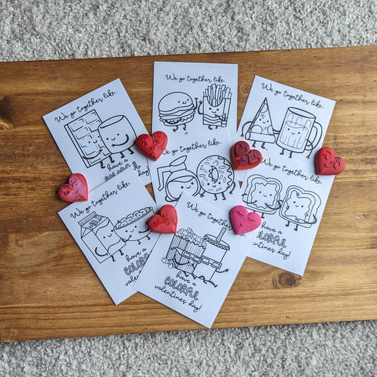 Valentine's Food Couples Coloring Cards with Crayon
